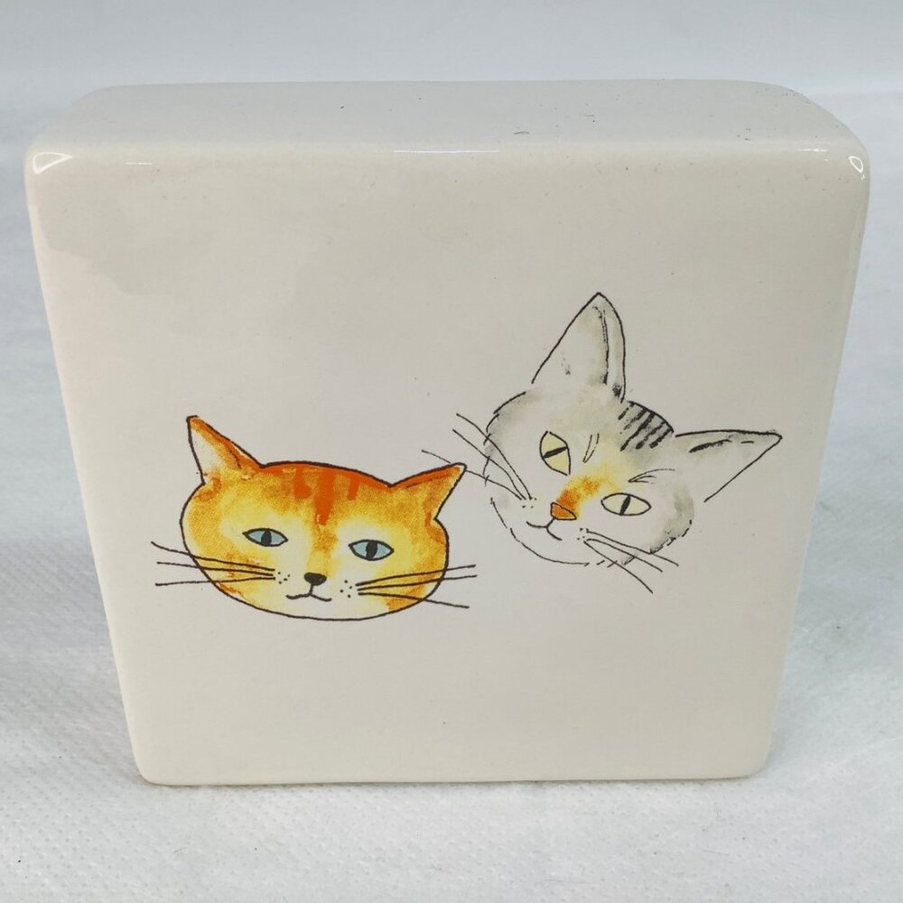 Rae Dunn "Crazy Cat Lady" Double Sided Ceramic Block Paperweight Cats